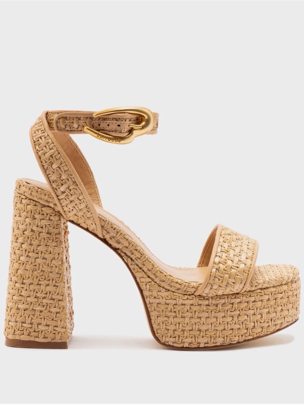 NEVER WORN Larroude Dolly Verona Sandal- Beige Woven Platform Sandals